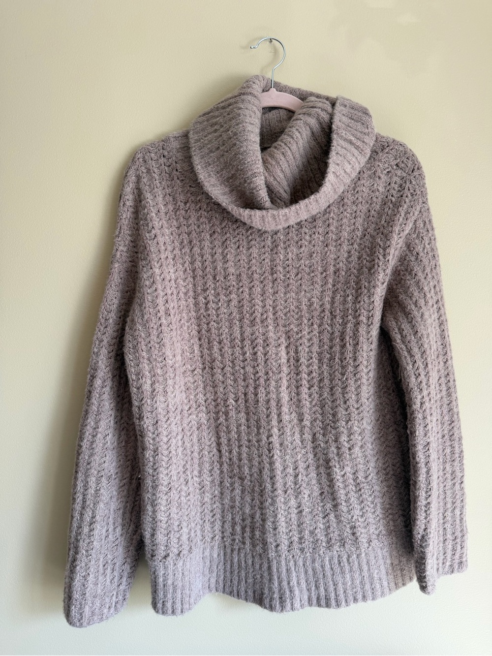 Maeve Dusty Taupe Cowl Neck Textured Knit Sweater